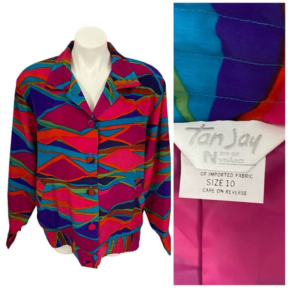 Tan Jay Blazer Womens 10 Vintage Jacket Work Office Casual Festival 90s Art - Picture 1 of 16